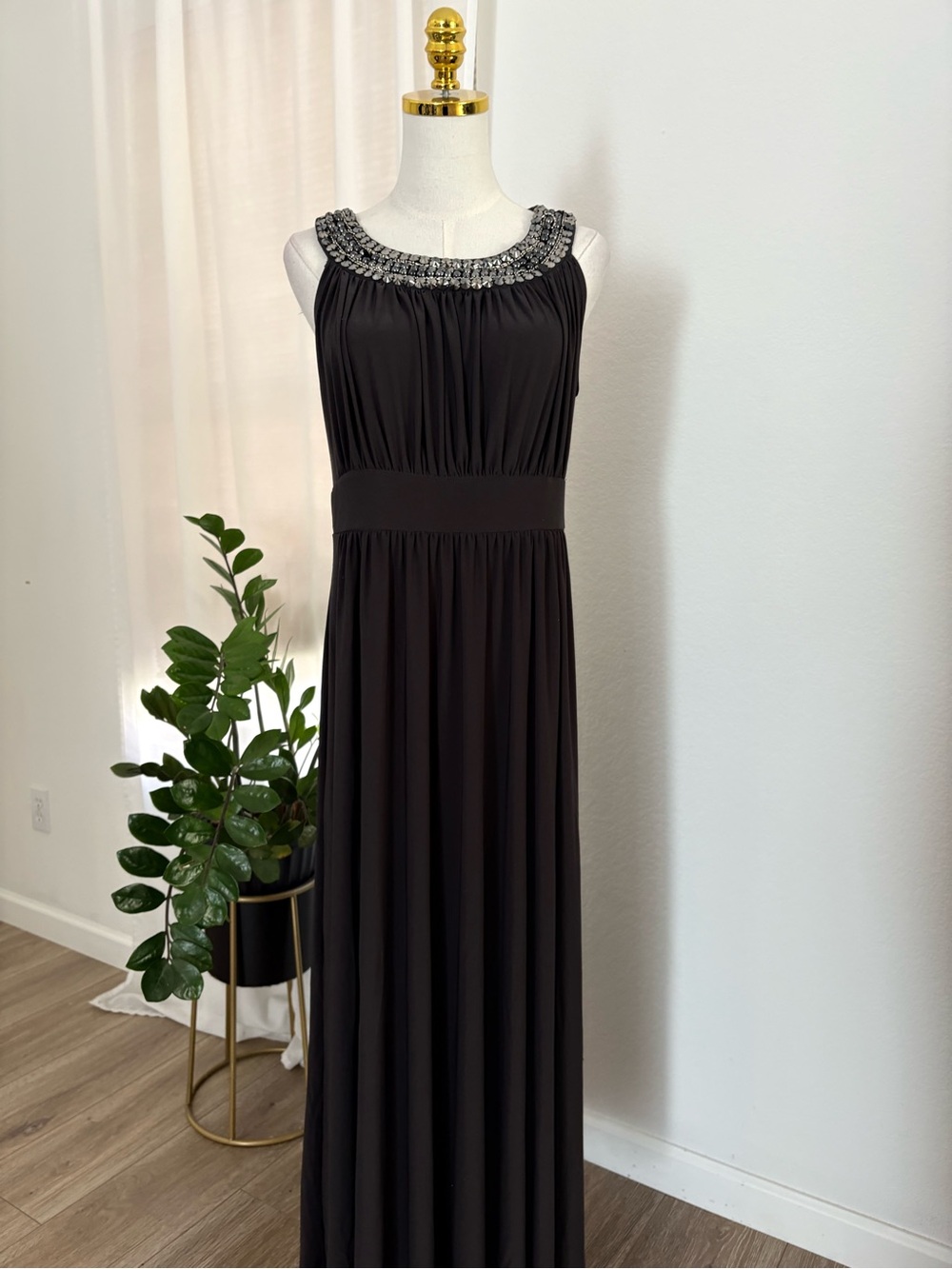 Haani Black Maxi Dress with Beaded Neckline - Picture 6 of 10